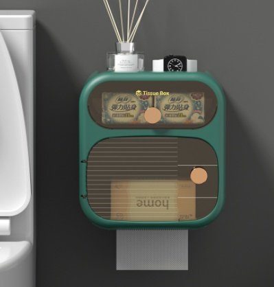 Toilet Tissue Holder Punch-free Waterproof Toilet Paper Box Wall-mounted Toilet Paper Rack Double-layer Tissue Box - Image 4