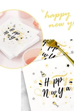 40 Happy New Year Napkins, New Year's Napkins, Winter Napkins, 33x33cm Patterned Napkins, New Year's And Christmas Party Table Decorations