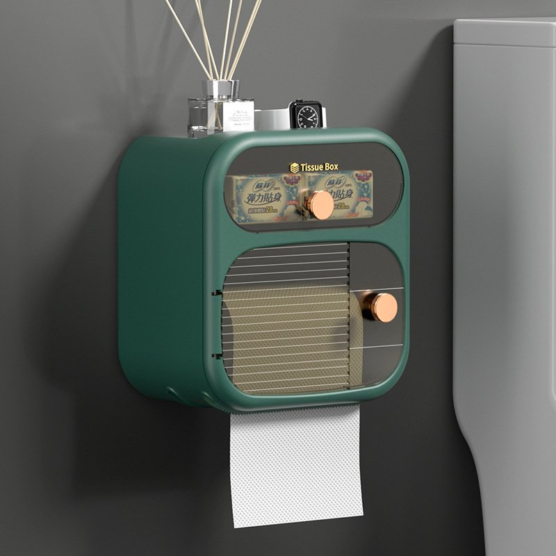 Toilet Tissue Holder Punch-free Waterproof Toilet Paper Box Wall-mounted Toilet Paper Rack Double-layer Tissue Box - Image 8