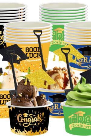 24Pieces Graduation Ice Cream Cups With Decorative Picks And Spoons Set Congrats Grad Disposable Dessert Bowls For Hot Or Cold Food 8 Oz Graduation Party Favor Paper Food Containers For Sundae Snack F
