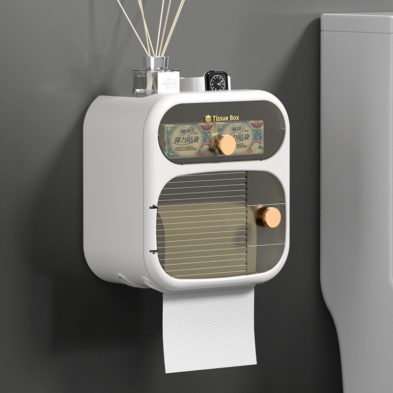 Toilet Tissue Holder Punch-free Waterproof Toilet Paper Box Wall-mounted Toilet Paper Rack Double-layer Tissue Box - Image 6