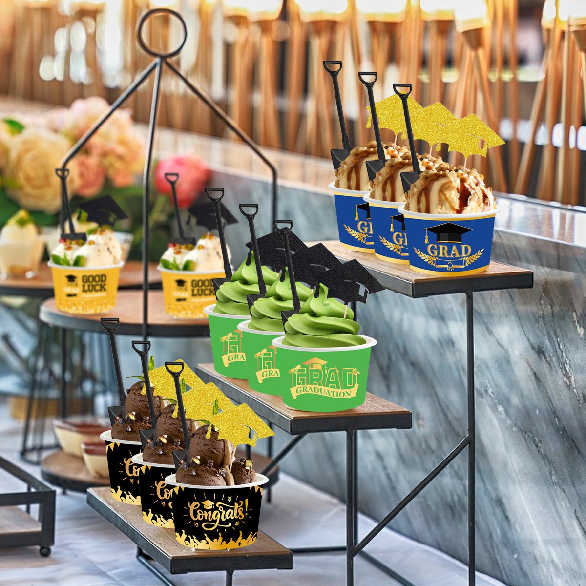 24Pieces Graduation Ice Cream Cups With Decorative Picks And Spoons Set Congrats Grad Disposable Dessert Bowls For Hot Or Cold Food 8 Oz Graduation Party Favor Paper Food Containers For Sundae Snack F - Image 10