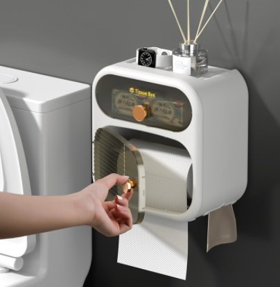 Toilet Tissue Holder Punch-free Waterproof Toilet Paper Box Wall-mounted Toilet Paper Rack Double-layer Tissue Box - Image 5