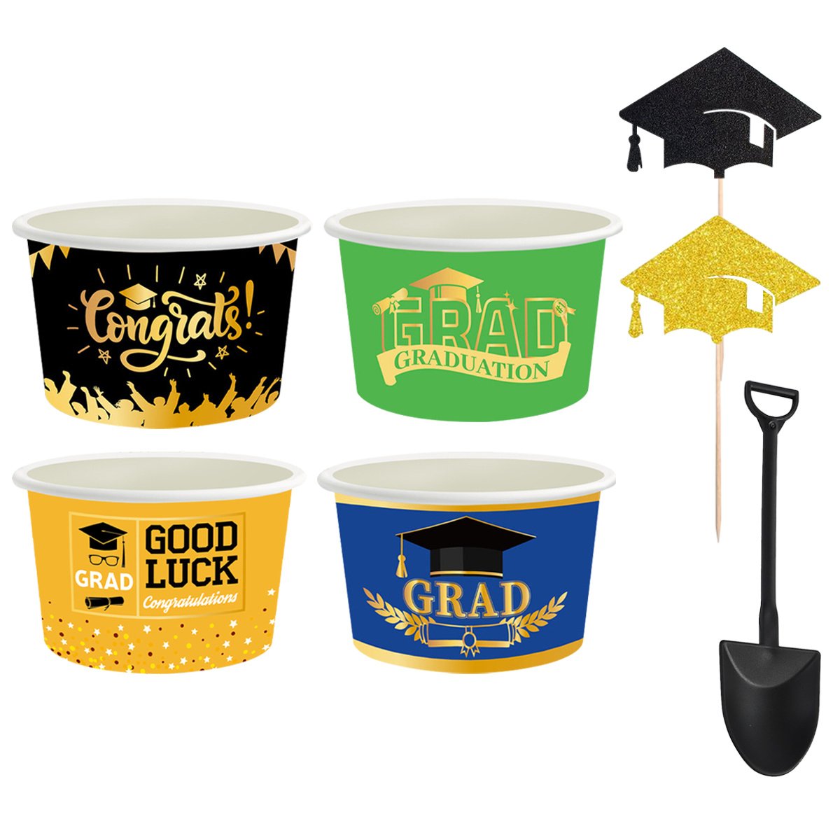 24Pieces Graduation Ice Cream Cups With Decorative Picks And Spoons Set Congrats Grad Disposable Dessert Bowls For Hot Or Cold Food 8 Oz Graduation Party Favor Paper Food Containers For Sundae Snack F - Image 4