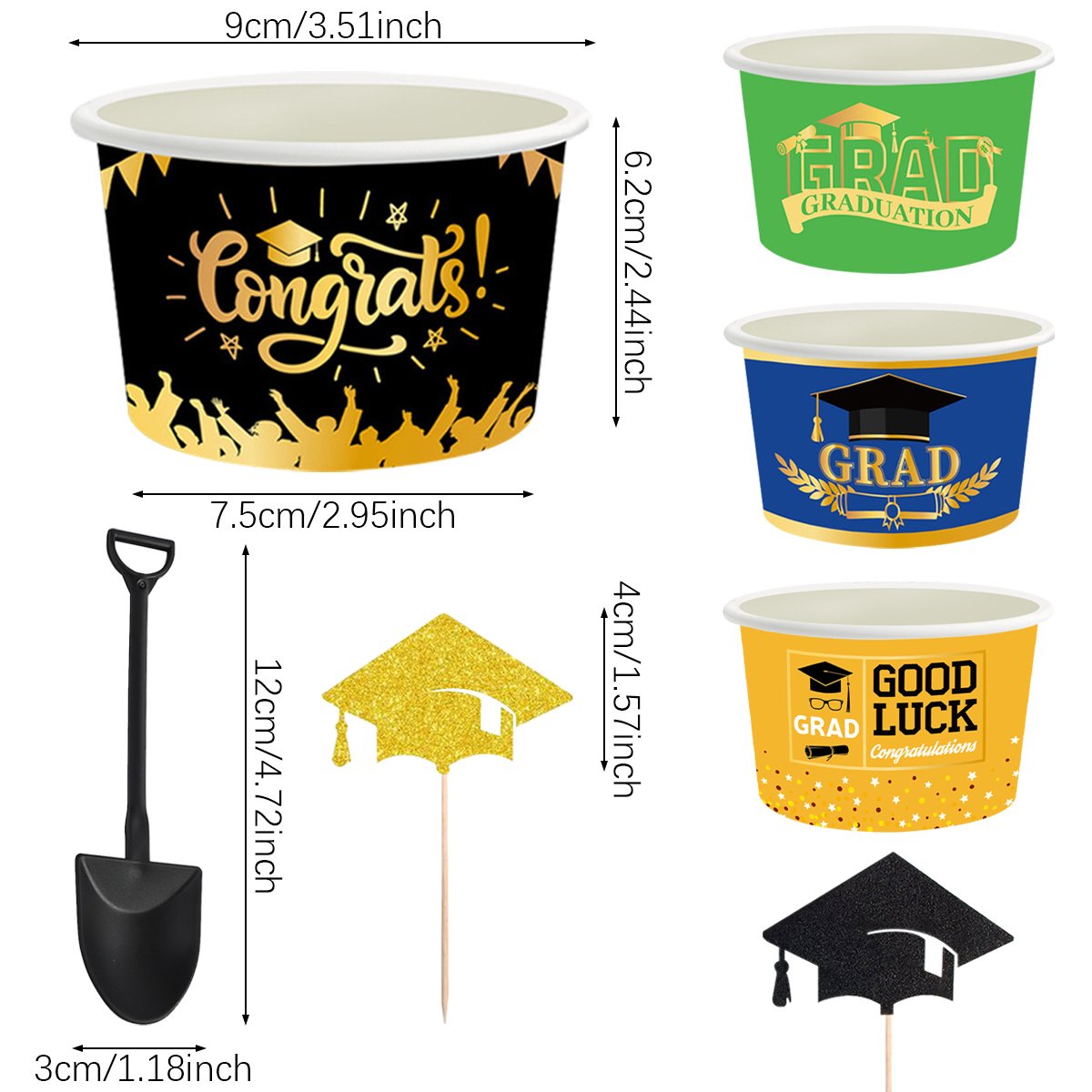 24Pieces Graduation Ice Cream Cups With Decorative Picks And Spoons Set Congrats Grad Disposable Dessert Bowls For Hot Or Cold Food 8 Oz Graduation Party Favor Paper Food Containers For Sundae Snack F - Image 3