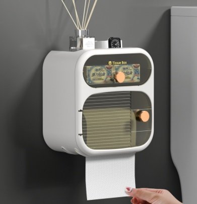 Toilet Tissue Holder Punch-free Waterproof Toilet Paper Box Wall-mounted Toilet Paper Rack Double-layer Tissue Box - Image 7